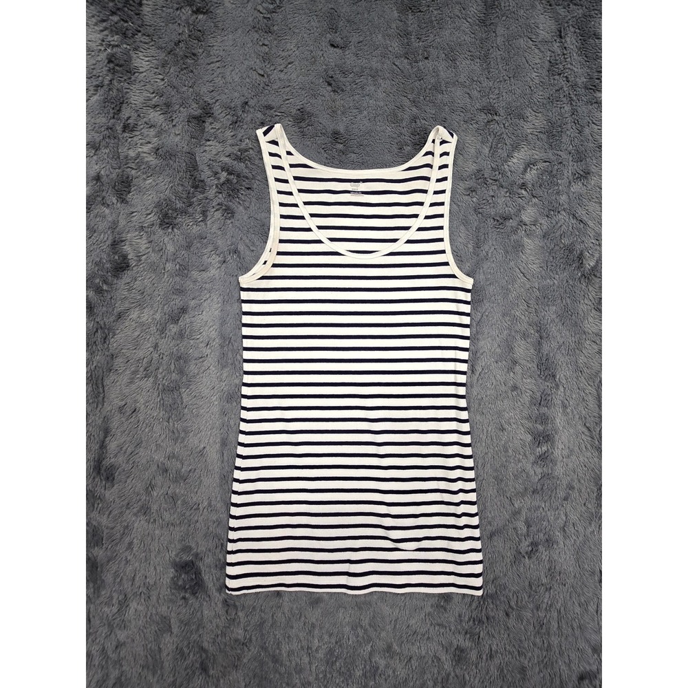 Gap Stretch Womens Navy Blue White Striped Ribbed Tank Top Size M Scoop Neck